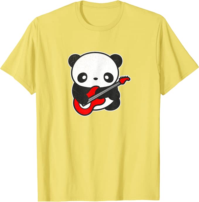 Kawaii Panda Playing Electric Guitar by Turbo Volcano T-Shirt Yellow