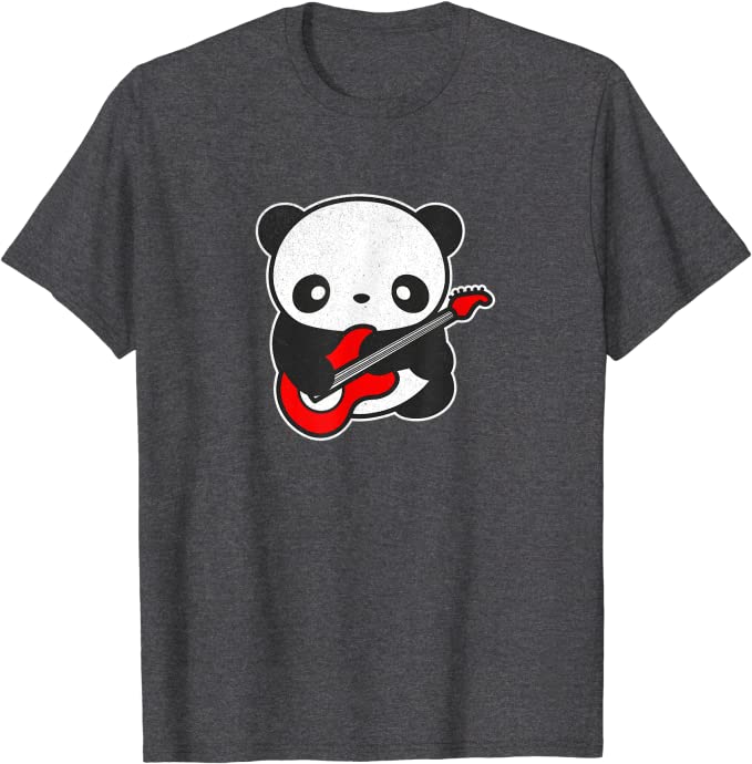 Kawaii Panda Playing Electric Guitar by Turbo Volcano T-Shirt Dark Heather
