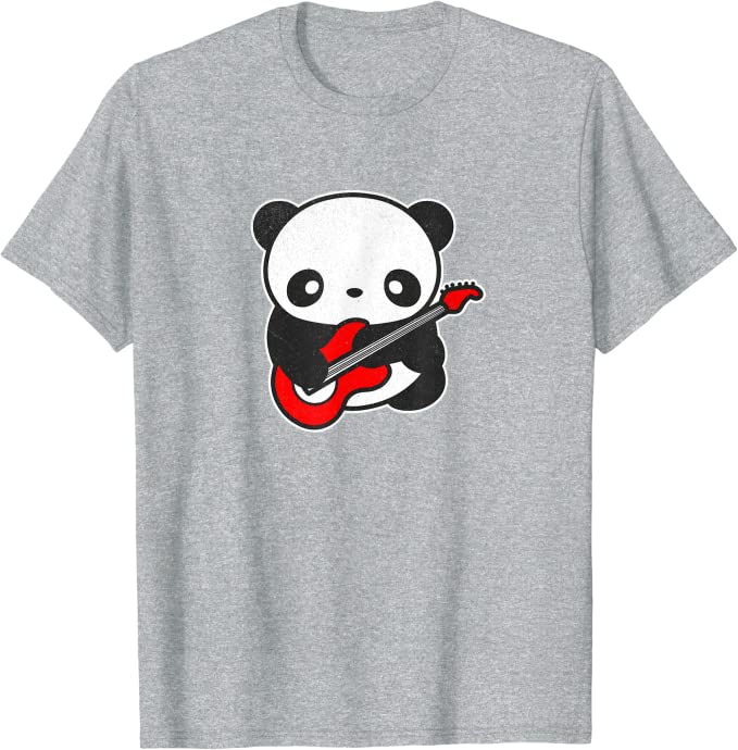 Kawaii Panda Playing Electric Guitar by Turbo Volcano T-Shirt Athletic Grey