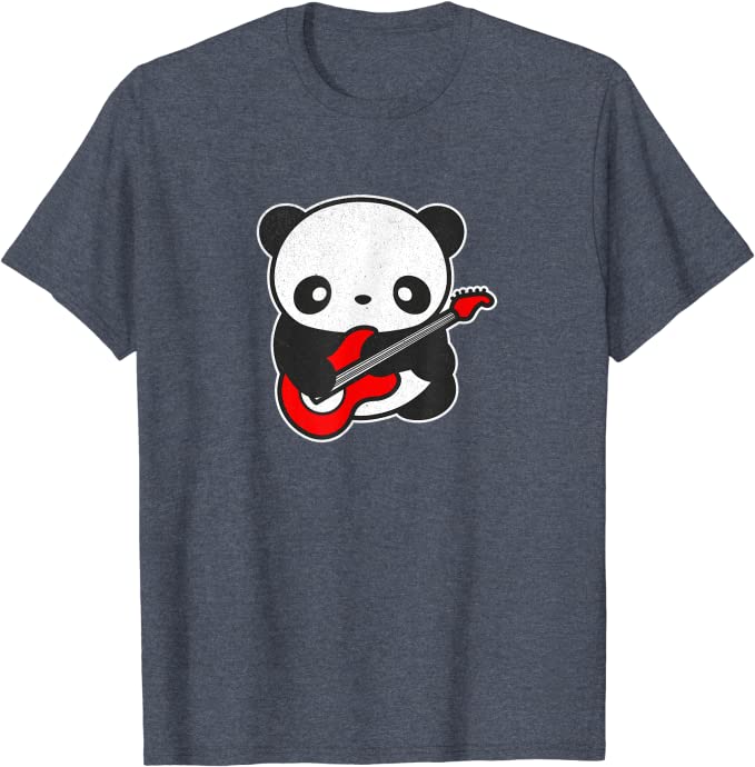 Kawaii Panda Playing Electric Guitar by Turbo Volcano T-Shirt Heather Blue