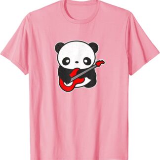 Kawaii Panda Playing Electric Guitar by Turbo Volcano T-Shirt Pink