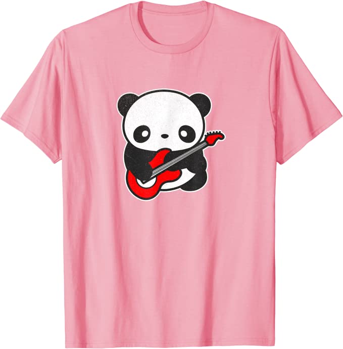 Kawaii Panda Playing Electric Guitar by Turbo Volcano T-Shirt Pink