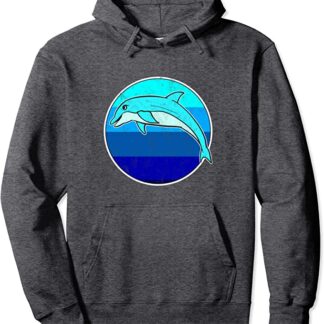 Retro 80s Jumping Dolphin Old School Dolphin Pullover Heather Grey