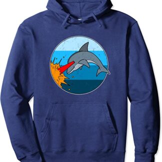 Retro 80s Laser Dolphin Vintage Design by Turbo Volcano Pullover Hoodie Navy