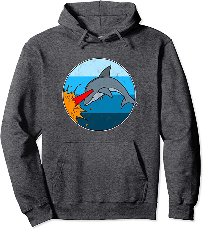 Retro 80s Laser Dolphin Vintage Design by Turbo Volcano Pullover Hoodie Dark Heather
