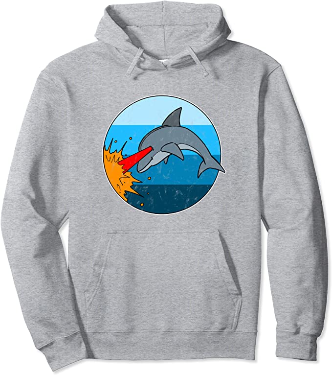 Retro 80s Laser Dolphin Vintage Design by Turbo Volcano Pullover Hoodie Athletic Grey