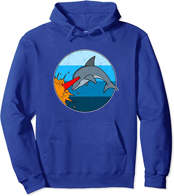 Retro 80s Laser Dolphin Vintage Design by Turbo Volcano Pullover Hoodie Blue