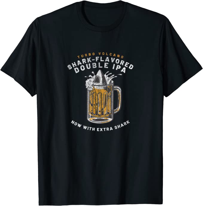 Retro Shark-Flavored Double IPA Beer Design by Turbo Volcano T-Shirt Black