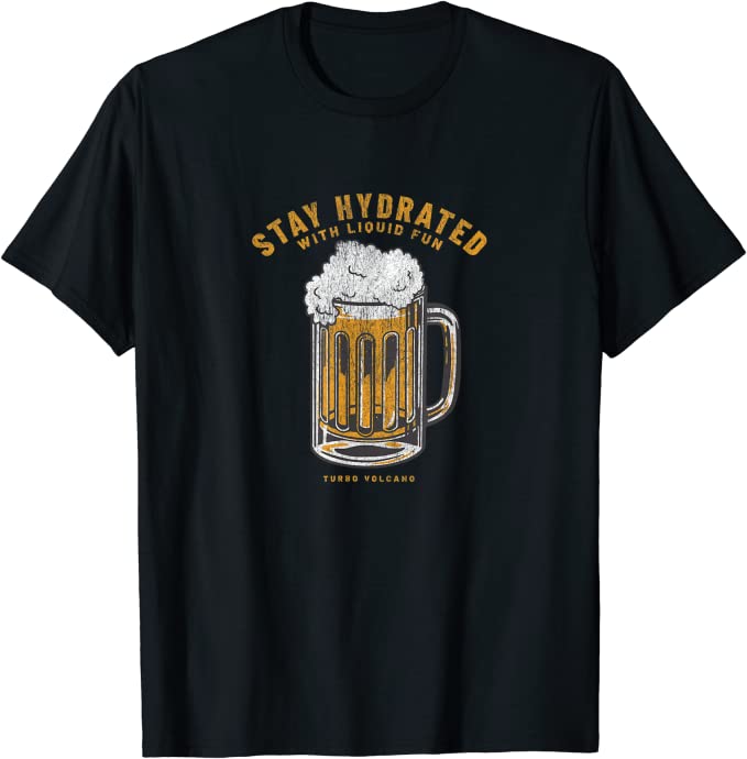 Stay Hydrated with Liquid Fun Retro Beer Design T-Shirt Black