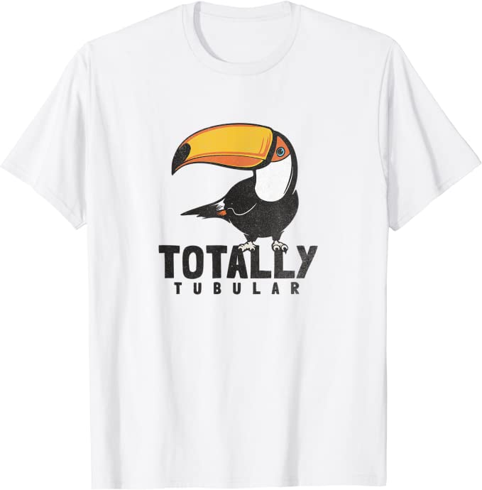 Turbo Volcano “Totally Tubular” Retro 1980s Toucan T-Shirt White