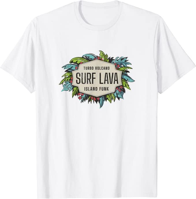 Turbo Volcano “Surf Lava” Retro Tropical Design T-Shirt White
