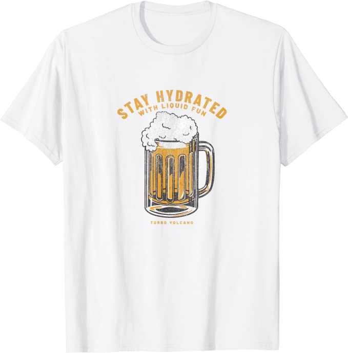 Stay Hydrated with Liquid Fun Retro Beer Design T-Shirt White