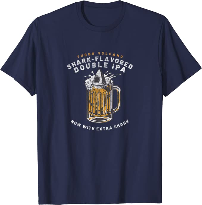 Retro Shark-Flavored Double IPA Beer Design by Turbo Volcano T-Shirt Navy