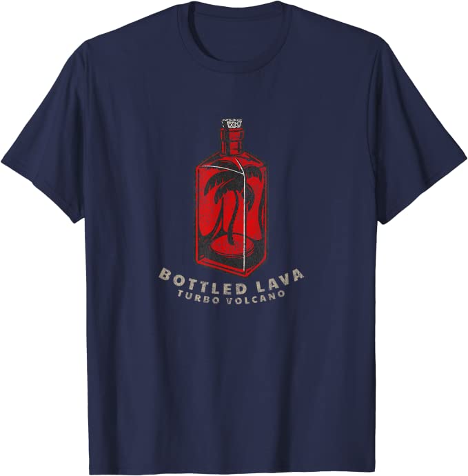 Turbo Volcano “Bottled Lava” Retro Tropical Design T-Shirt Navy