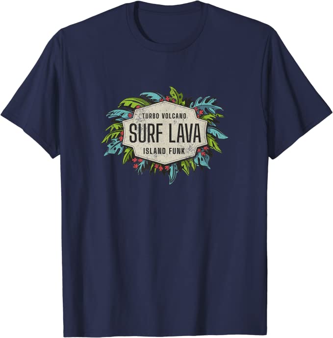 Turbo Volcano “Surf Lava” Retro Tropical Design T-Shirt Navy