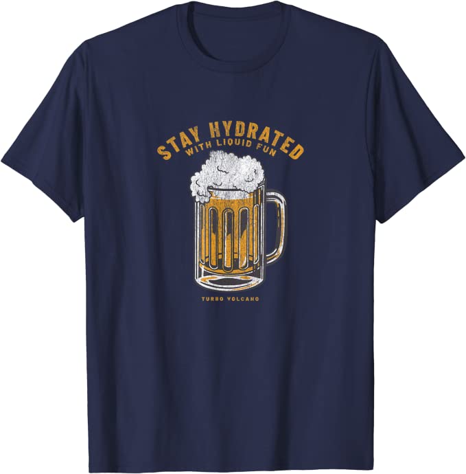 Stay Hydrated with Liquid Fun Retro Beer Design T-Shirt Navy