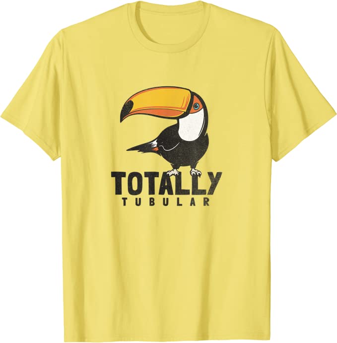 Turbo Volcano “Totally Tubular” Retro 1980s Toucan T-Shirt Yellow