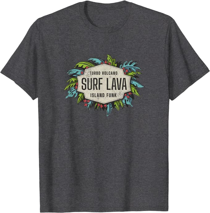 Turbo Volcano “Surf Lava” Retro Tropical Design T-Shirt Dark Heather