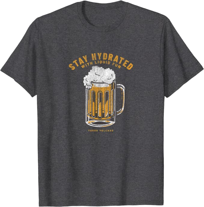 Stay Hydrated with Liquid Fun Retro Beer Design T-Shirt Dark Heather