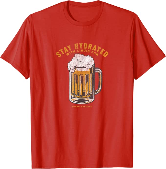 Stay Hydrated with Liquid Fun Retro Beer Design T-Shirt Red