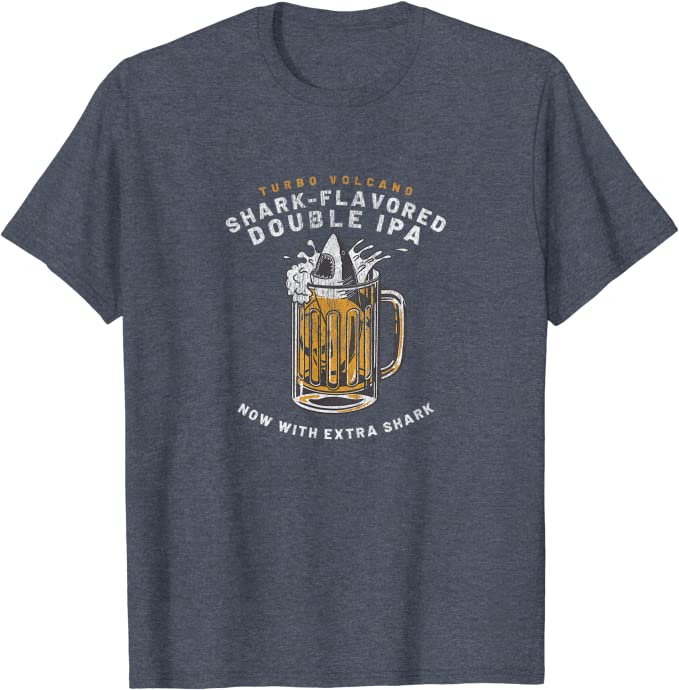 Retro Shark-Flavored Double IPA Beer Design by Turbo Volcano T-Shirt Heather Blue