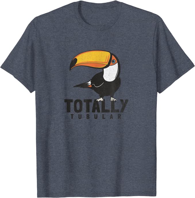 Turbo Volcano “Totally Tubular” Retro 1980s Toucan T-Shirt Heather Blue