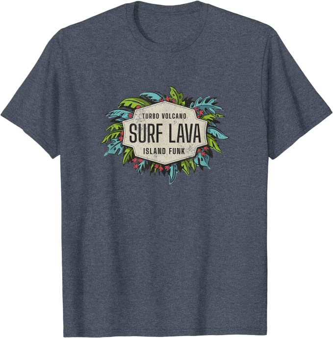 Turbo Volcano “Surf Lava” Retro Tropical Design T-Shirt Heather Blue
