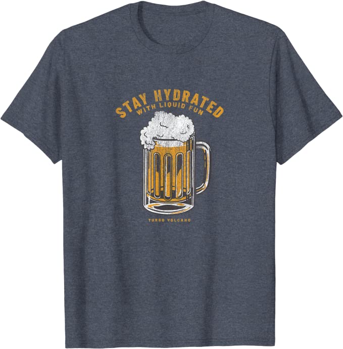 Stay Hydrated with Liquid Fun Retro Beer Design T-Shirt Heather Blue