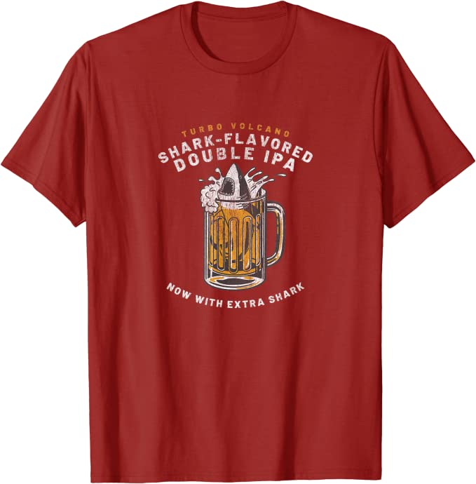 Retro Shark-Flavored Double IPA Beer Design by Turbo Volcano T-Shirt Cranberry