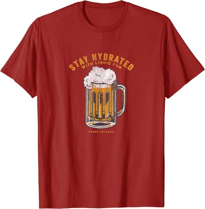 Stay Hydrated with Liquid Fun Retro Beer Design T-Shirt Cranberry