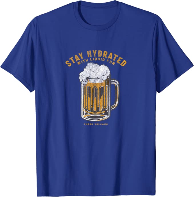 Stay Hydrated with Liquid Fun Retro Beer Design T-Shirt Blue
