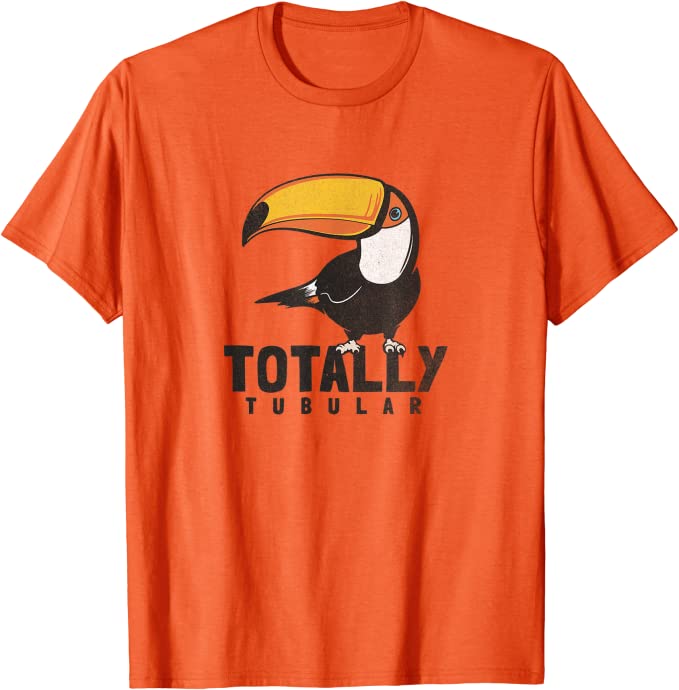 Turbo Volcano “Totally Tubular” Retro 1980s Toucan T-Shirt Orange