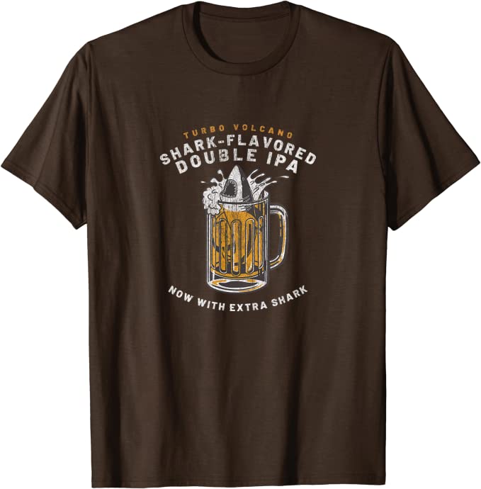Retro Shark-Flavored Double IPA Beer Design by Turbo Volcano T-Shirt Brown