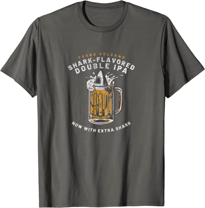 Retro Shark-Flavored Double IPA Beer Design by Turbo Volcano T-Shirt Asphalt