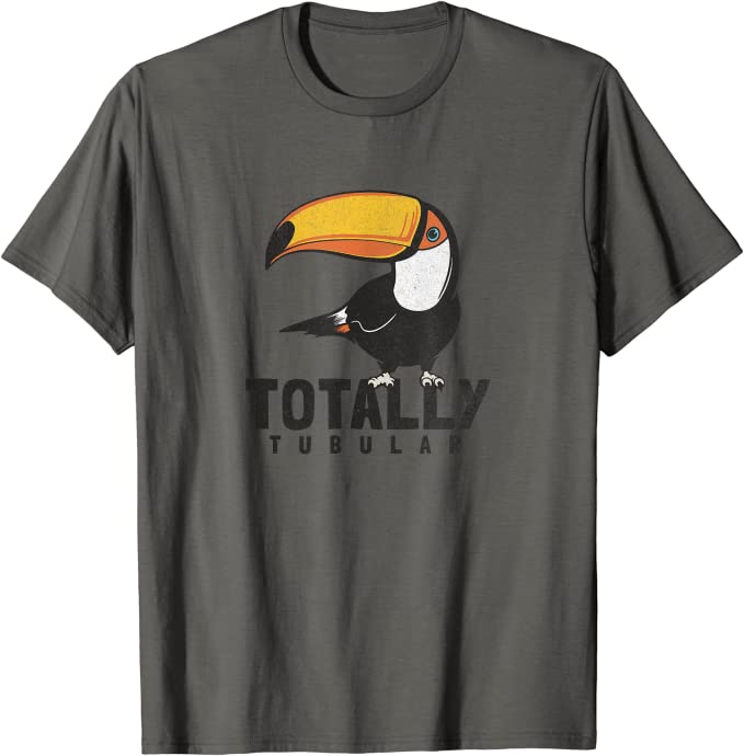 Turbo Volcano “Totally Tubular” Retro 1980s Toucan T-Shirt Asphalt