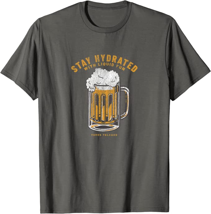 Stay Hydrated with Liquid Fun Retro Beer Design T-Shirt Asphalt