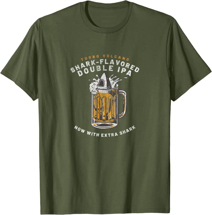 Retro Shark-Flavored Double IPA Beer Design by Turbo Volcano T-Shirt Olive