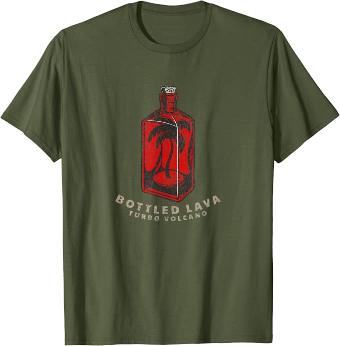 Turbo Volcano “Bottled Lava” Retro Tropical Design T-Shirt Olive