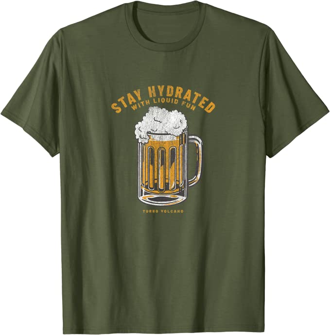 Stay Hydrated with Liquid Fun Retro Beer Design T-Shirt Olive