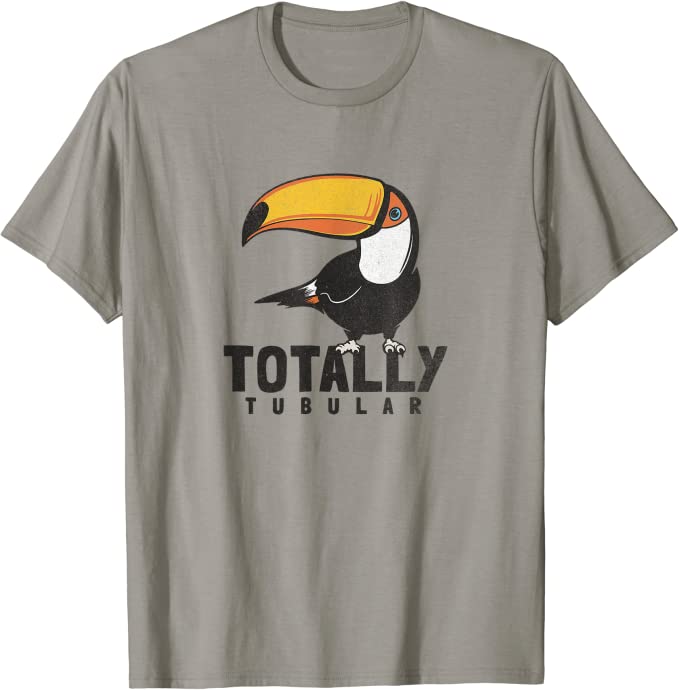 Turbo Volcano “Totally Tubular” Retro 1980s Toucan T-Shirt Slate