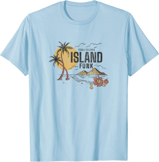 Turbo Volcano “Island Funk Palm Trees” Vintage Beach T-Shirt Light Blue