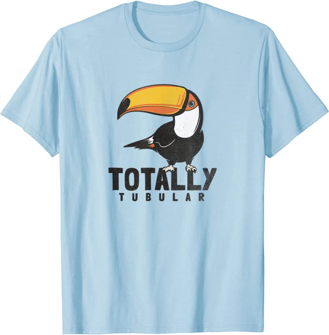 Turbo Volcano “Totally Tubular” Retro 1980s Toucan T-Shirt Light Blue
