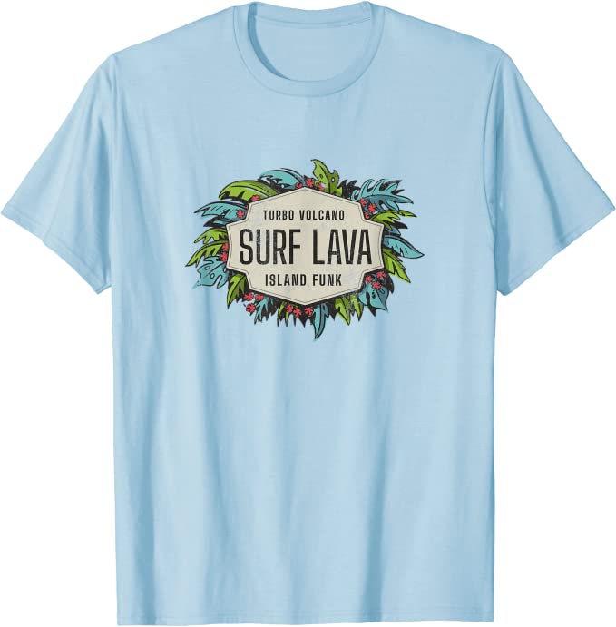 Turbo Volcano “Surf Lava” Retro Tropical Design T-Shirt Light Blue