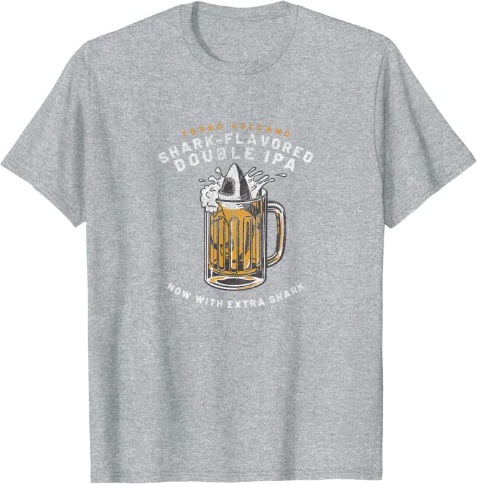 Retro Shark-Flavored Double IPA Beer Design by Turbo Volcano T-Shirt Athletic Grey