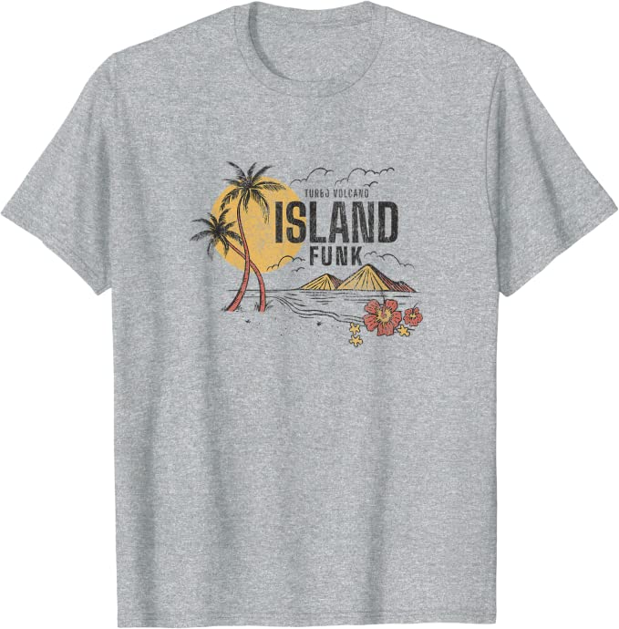 Turbo Volcano “Island Funk Palm Trees” Vintage Beach T-Shirt Athletic Grey