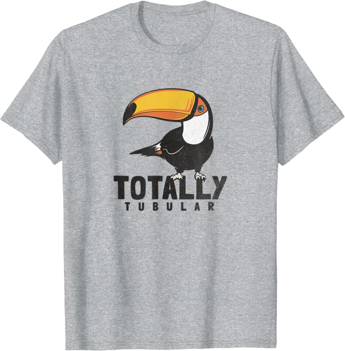 Turbo Volcano “Totally Tubular” Retro 1980s Toucan T-Shirt Athletic Grey