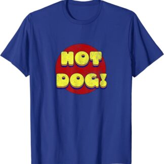 Retro “Hot Dog!” 1970s Colorful Bubble Text Vintage T-Shirt Blue