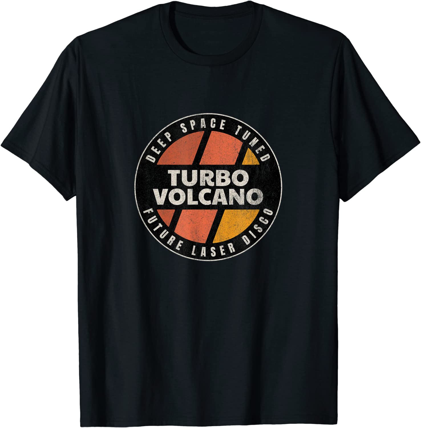 Retro Turbo Volcano “Space Tuned Future Laser Disco” 1980s T-Shirt Black