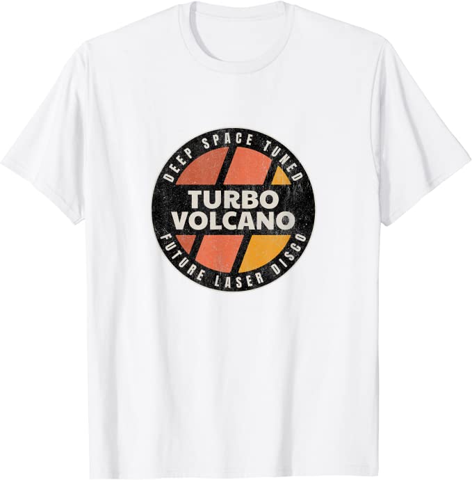 Retro Turbo Volcano “Space Tuned Future Laser Disco” 1980s T-Shirt White