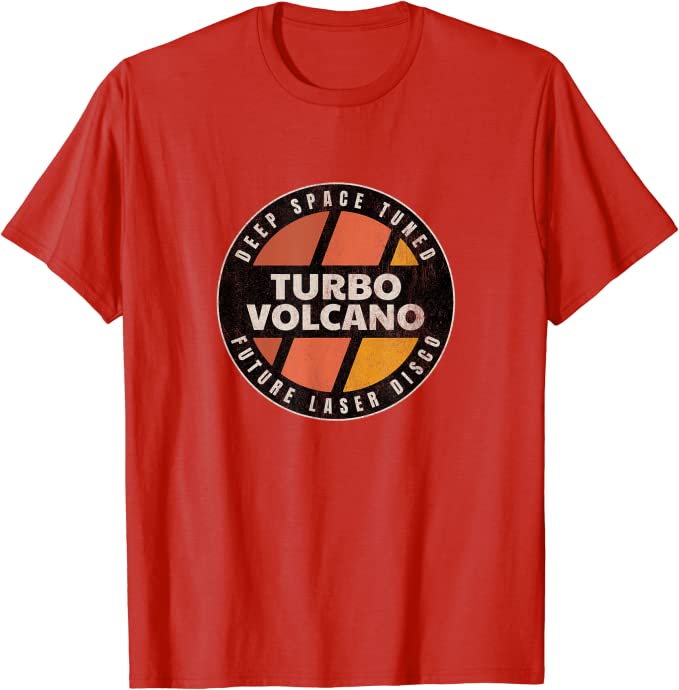 Retro Turbo Volcano “Space Tuned Future Laser Disco” 1980s T-Shirt Red
